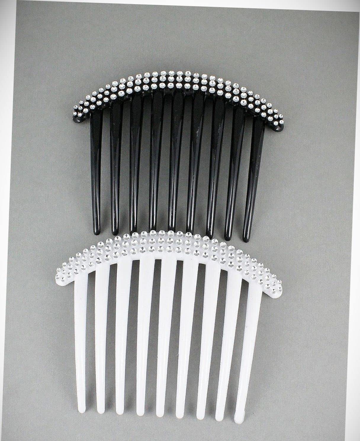 Perfect Hairstyle with Our Hair Accessories - 2 Black White Big Huge Hair Comb Set Pack Silver Plastic Teeth Side Clip 4" Wide Fashionable Hair Accessory Hair Jewelry Accessories for Lady Women