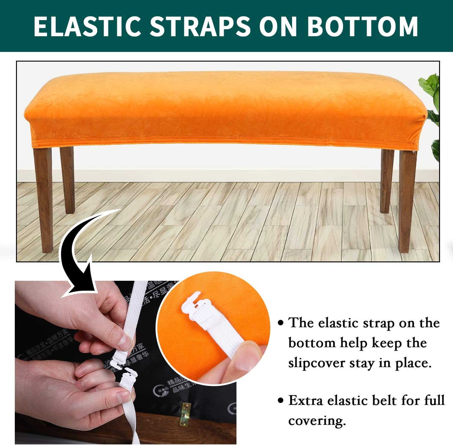 40% Off Discount smiry Velvet Dining Room Bench Covers - Soft Stretch Spandex Upholstered Bench Slipcover Removable Washable Bench Seat Protector for Living Room, Kitchen, Bedroom (Orange)