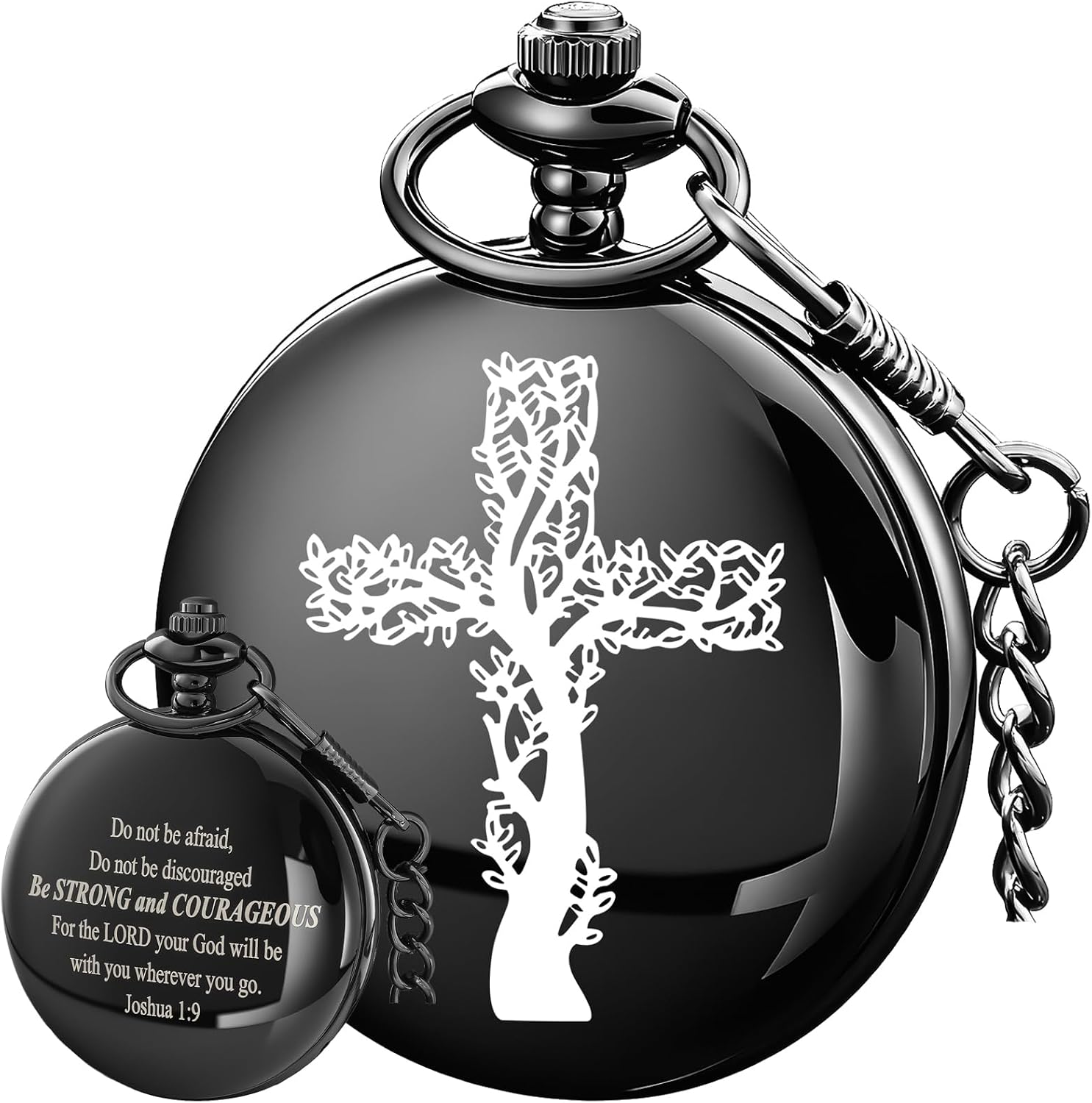 Bible Verse Pocket Watch Vintage Cross Quartz Pocket Watches with Chain | Bible Verse Pocket Watch Vintage Pocket Watches Cross Pattern with Chain Christmas Graduation Birthday Gifts Father's Day