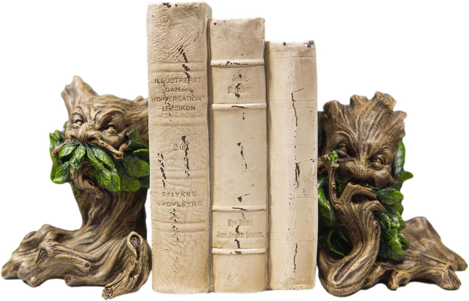 Ebros Gift Mythical Forest Tree Spirit Ent Celtic Greenman Decorative Bookends Figurine Pair Set 6" Tall Wicca Horned God Sculptural Bookend Library Bookshelf Accent