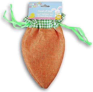 The Spring Shop Easter Fabric Carrot Shaped Drawstring Gift Bags - 2 Count - 5 x 9.5 Inches