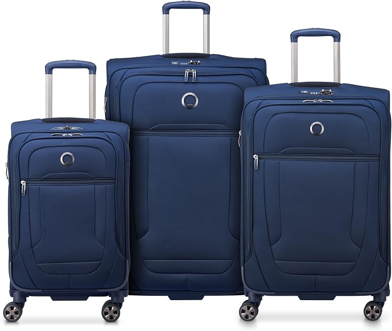 DELSEY PARIS Helium DLX, juego de equipaje de 3 piezas (20/25/29 pulgadas), azul marino | valija expandible, tela DuraTec liviana y duradera, ruedas de doble densidad de doble giro, cremallera SECURITECH