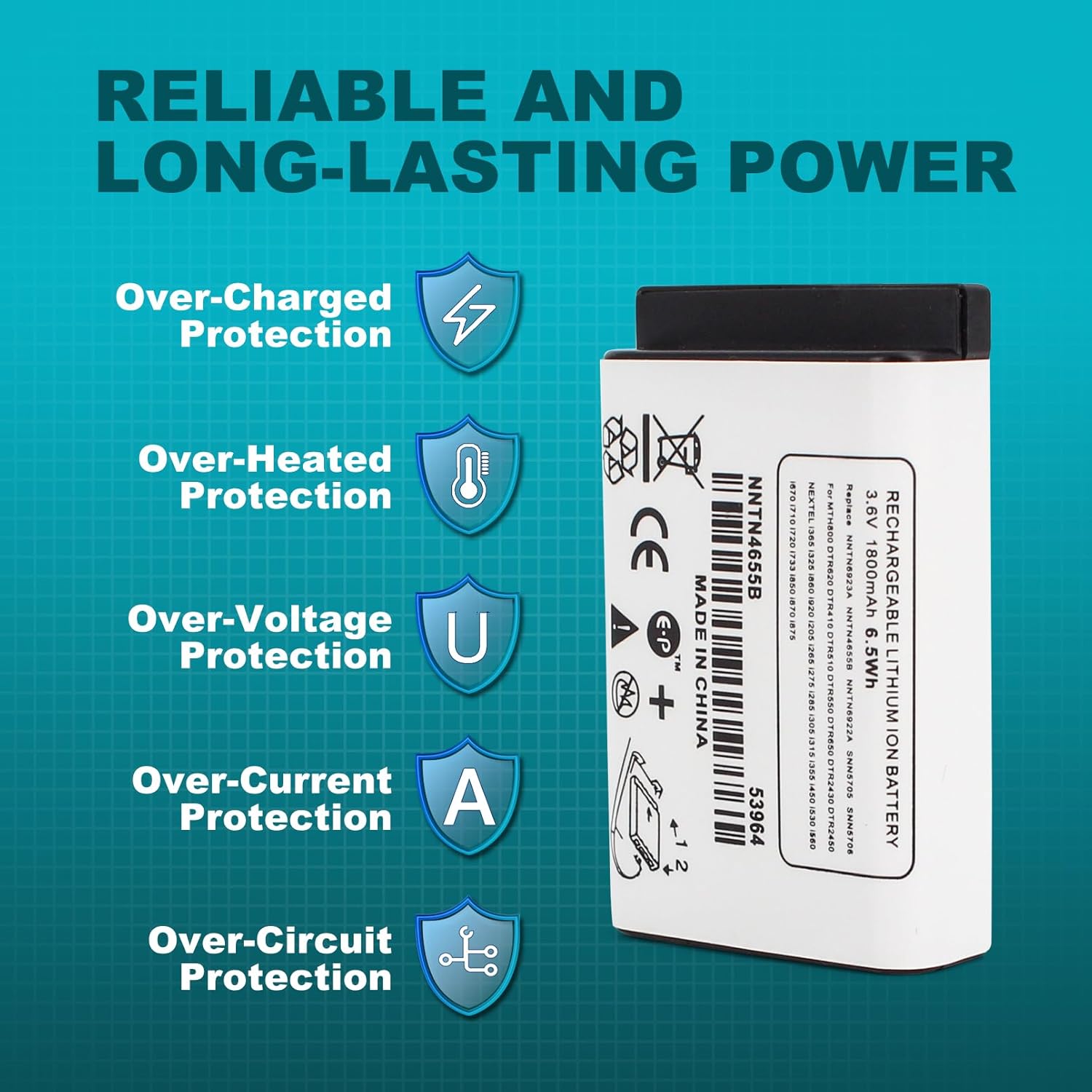 Accessoryway 2pcs NNTN4655B Replacement Battery cormpatible for Motorola DTR410 DTR550 DTR650 DTR520 DTR620 MTH650 MTH800 Radio Standard Battery Pack NNTN4655B NNTN6923A 1800mAh Li-Ion 3.6 V