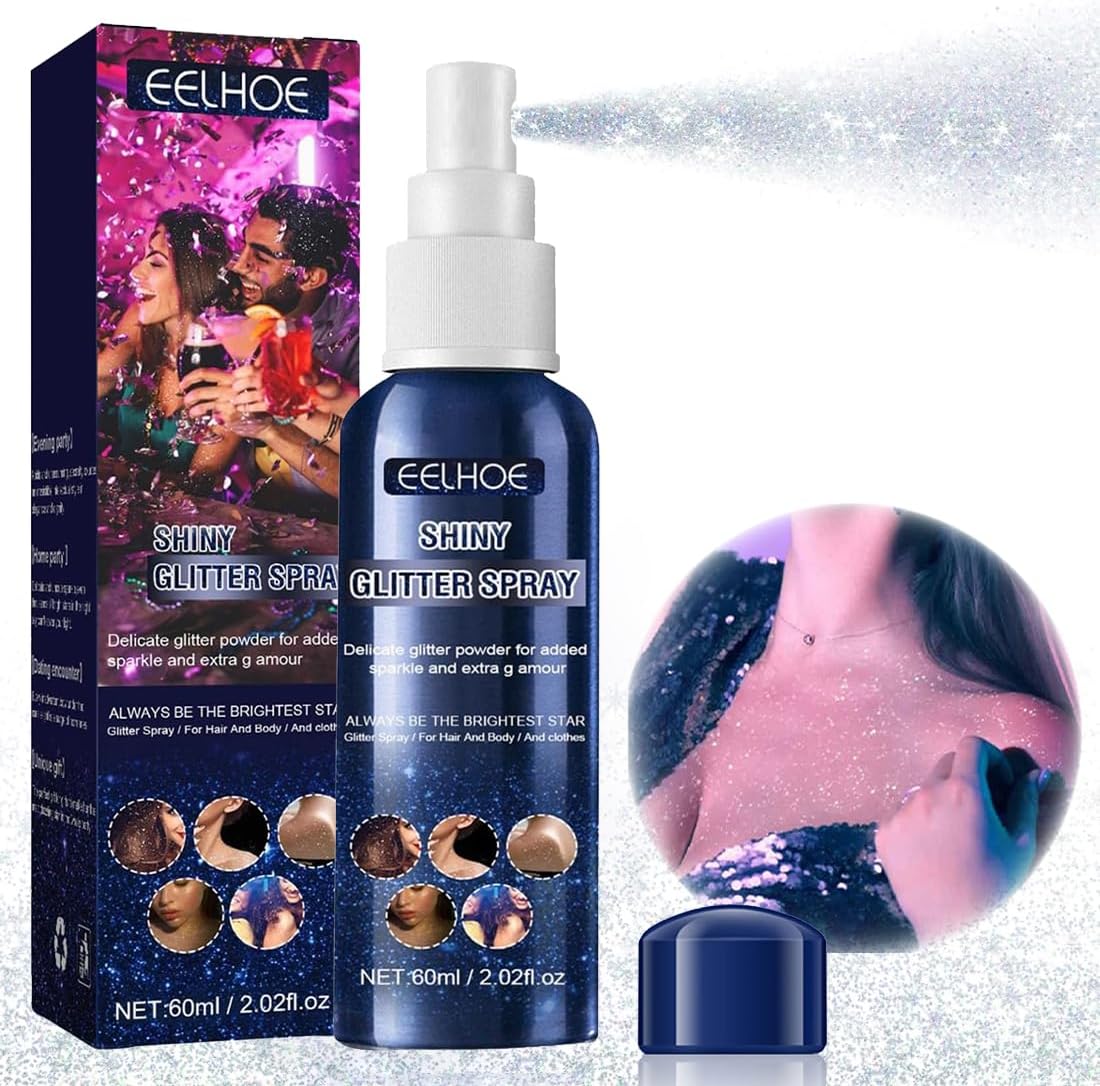 Glitterspray, Body Glitter Spray, glitterhaarspray voor haar, lichaamsspray met sterrenglitter, waterdichte glitterspray, voor Kerstmis, festival, party, eindejaarsbal rave (60 ml)