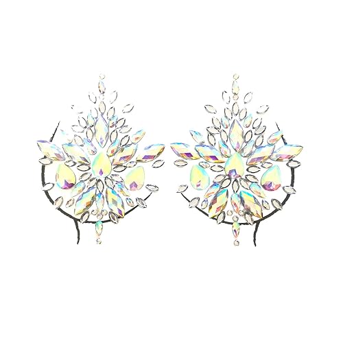 Neva Nude Crystal Nipztix Pasties Nipple Covers for Festivals Raves, Medical Grade Adhesive, Waterproof, Made in USA - Frozen Crystal