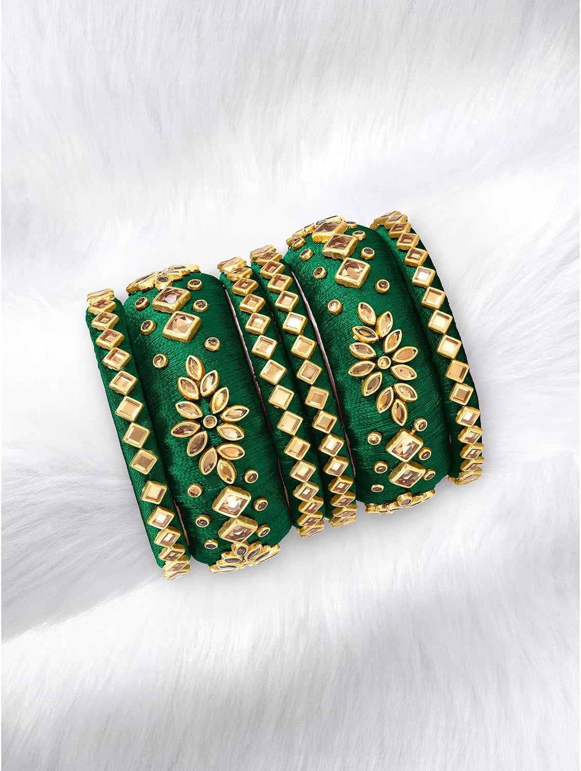 Aheli Matching Floral Kundan Silk Thread Chuda Chura Bangle Set Indian Traditional Bridal Fashion Jewelry Gift for Women - Image 2