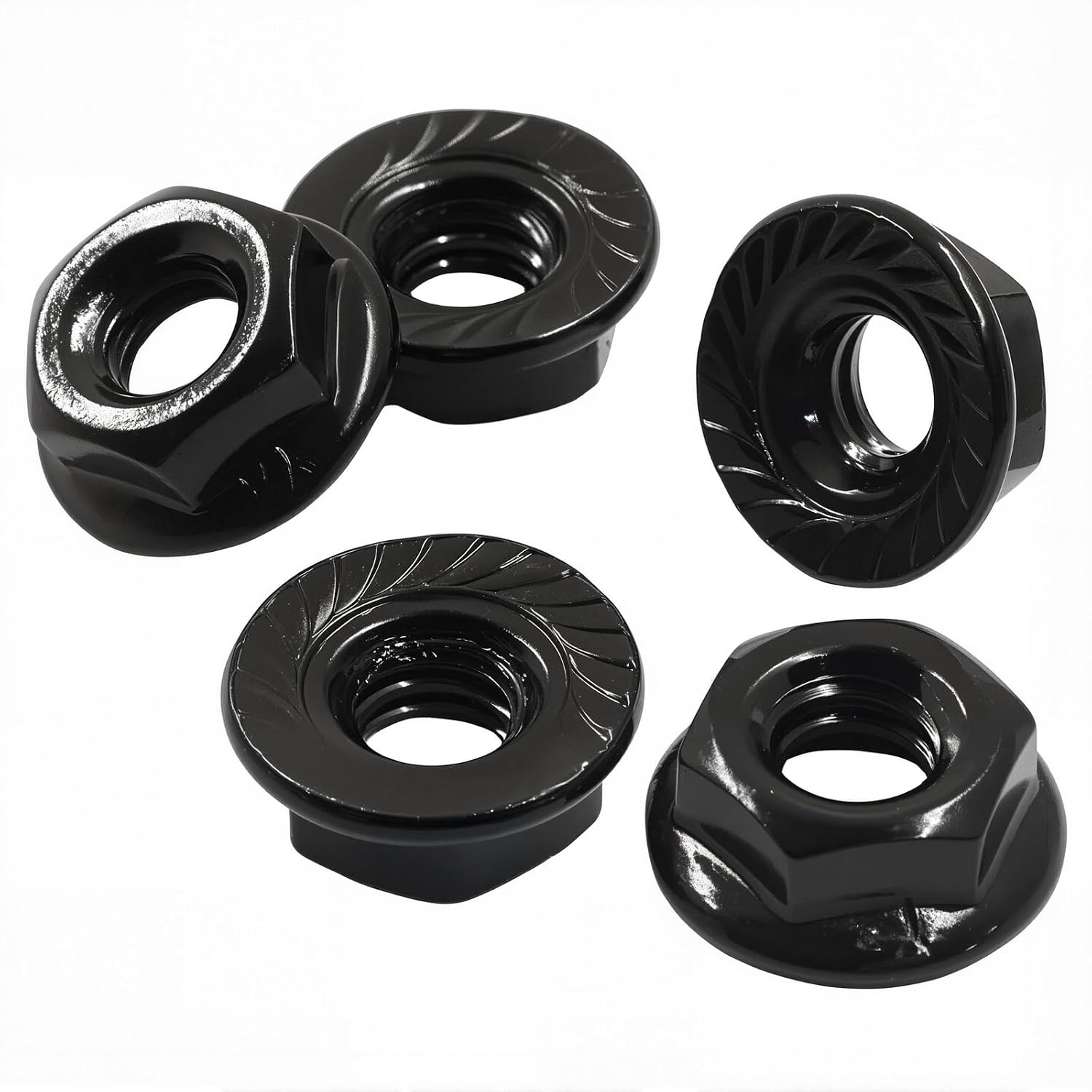 Jiozermi 6-32 Serrated Flange Hex Lock Nuts, Black, 50PCS