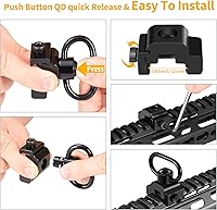Vista 6 de Rotación de 360° Picatinny 2 puntos y tradicional cabestrillo giratorio Monturas Picatinny Rail Mount con botón de 1.25" QD Sling Swivels - Negro
