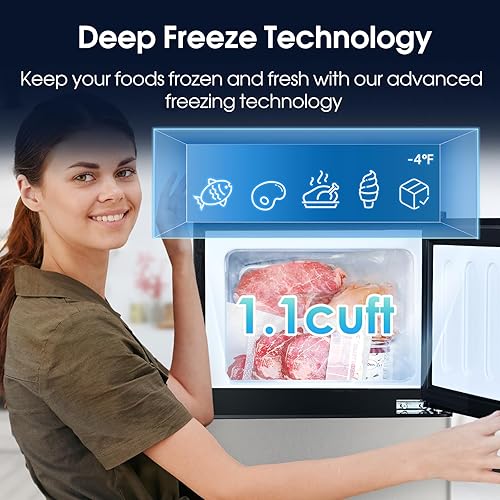 Miniatura 3 de Refrigerador de doble puerta de 3.2 pies cúbicos con congelador para dormitorio, oficina, dormitorio y apartamento con 7 controles de temperatura,