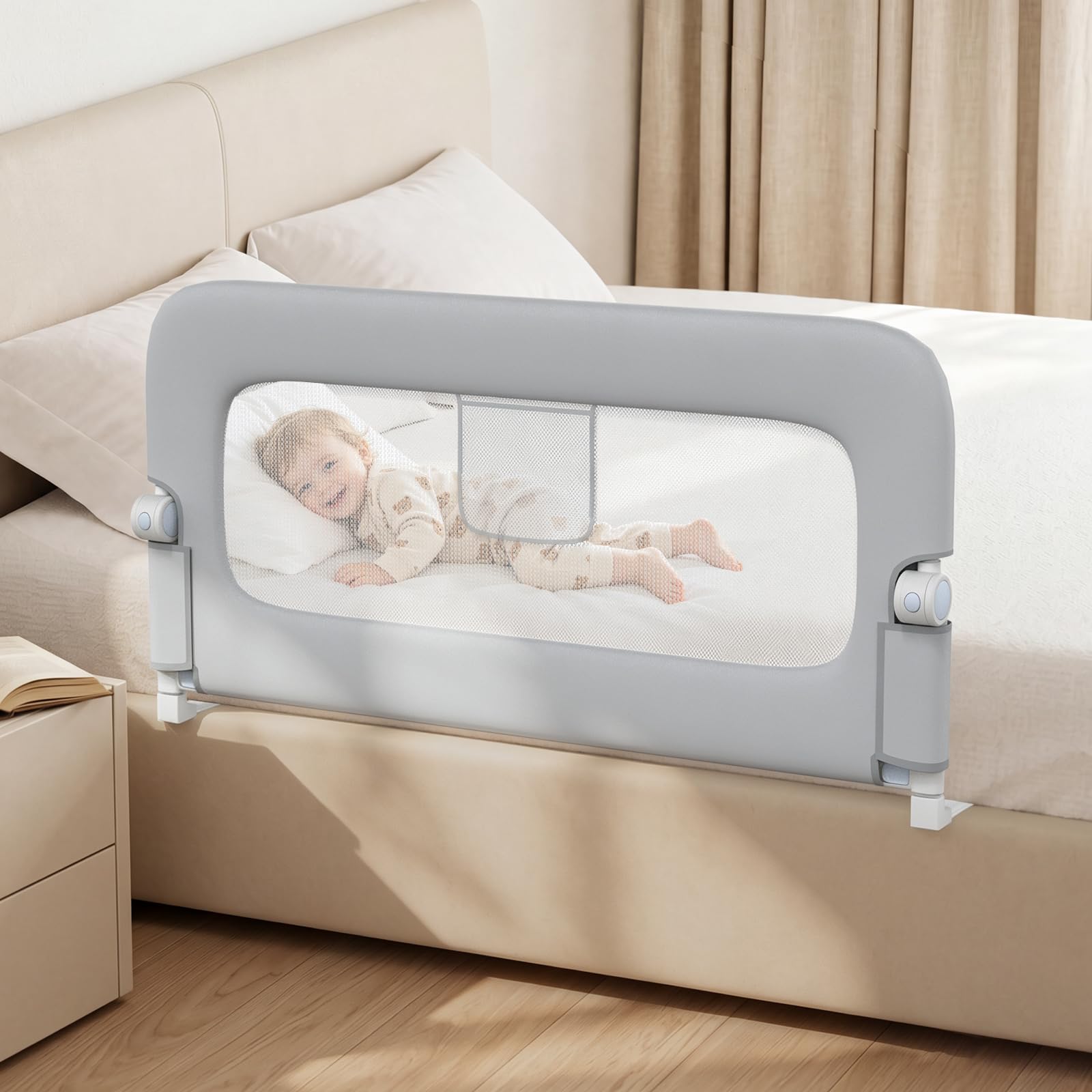 Amazon.com: JUNLLY Toddler Bed Rail Safety Guard Foldable Railing Grey 47