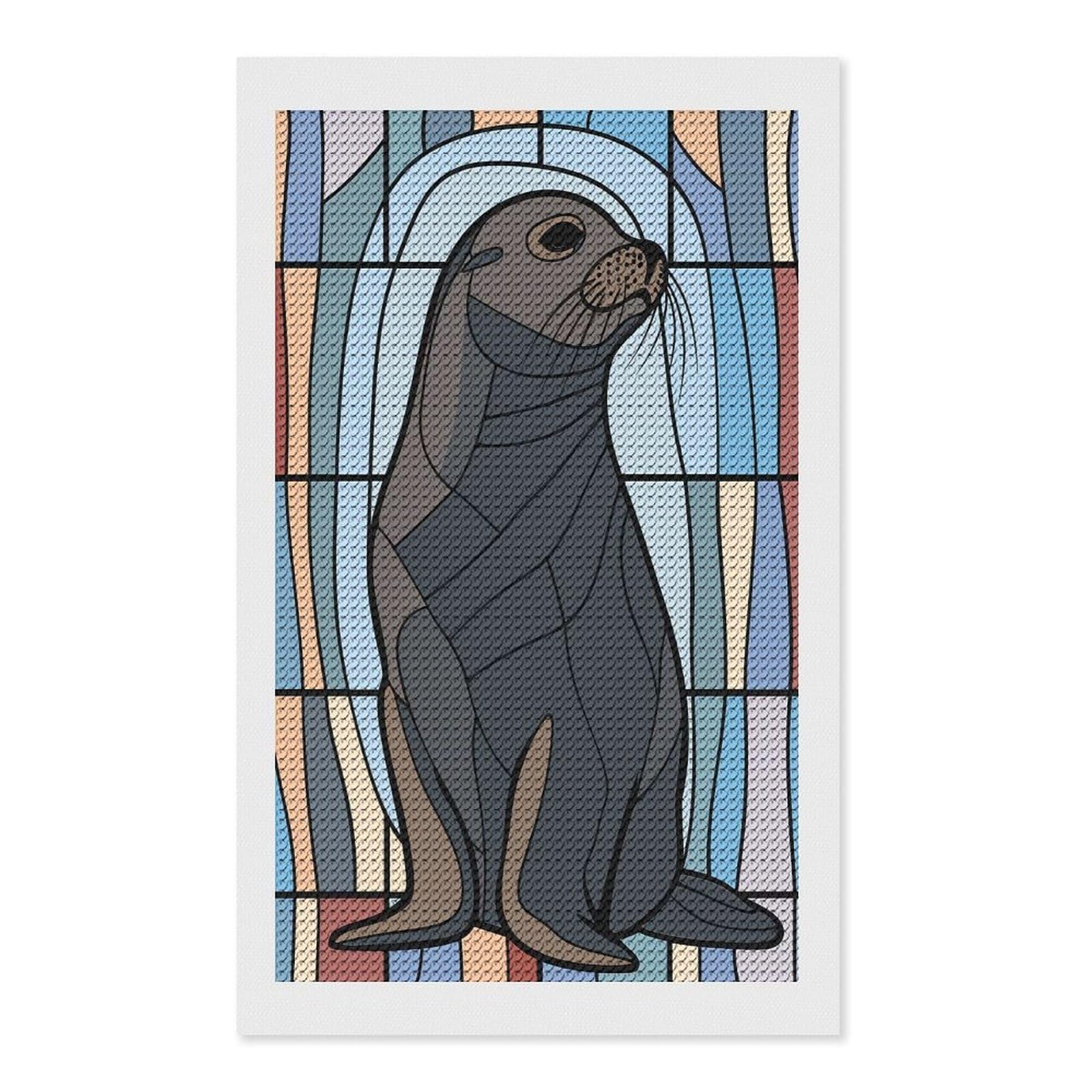 Junmoney Stained Glass Seal Diamond Art Canvas 12"x20", for Creative Relaxation, Simple to Start, Aesthetic Room Decor, Holiday Gift Idea