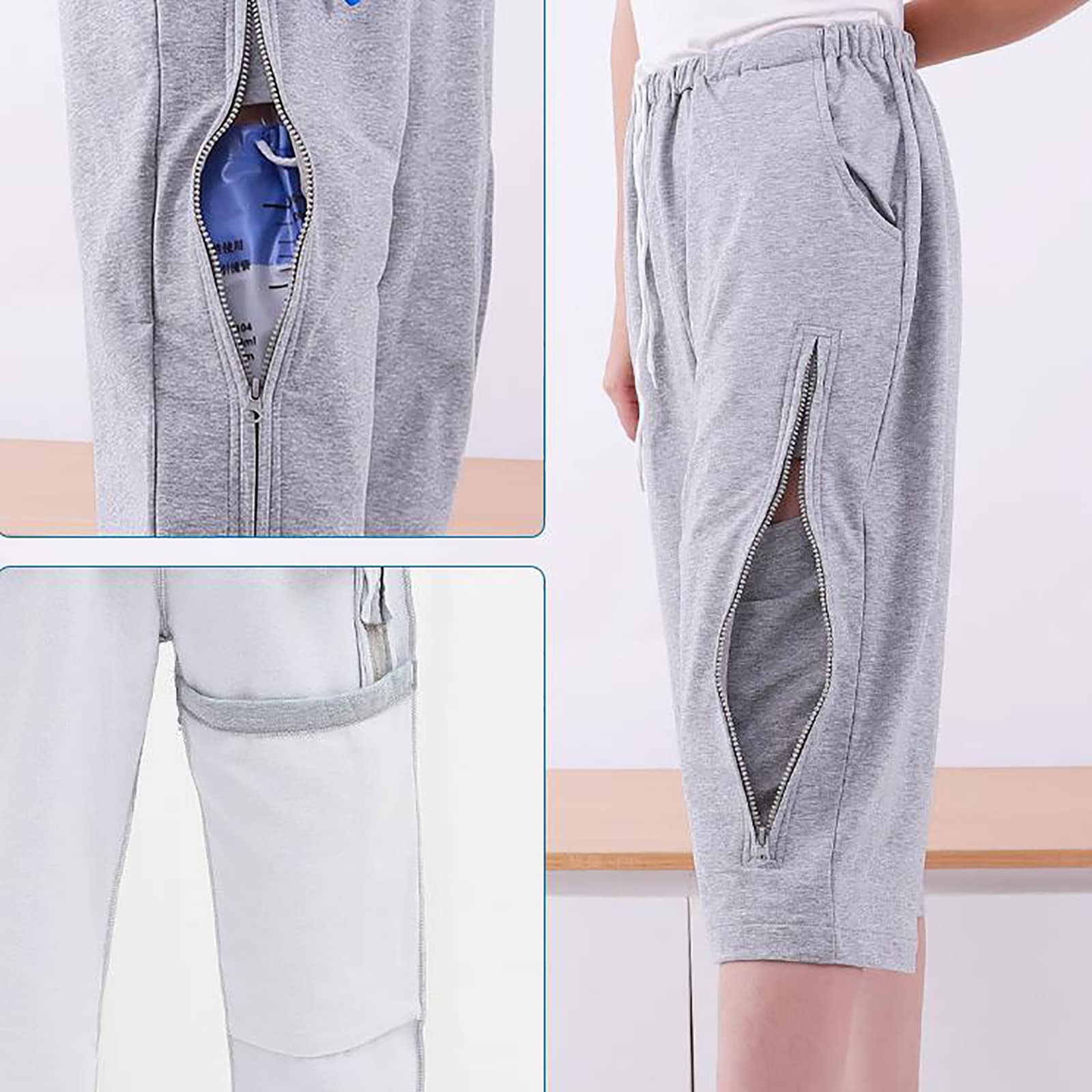 Pantaloni corti per sacca da gamba per catetere, pantaloni per sacca per urina con doppie tasche, contiene sacche da gamba da 2000 ml, compatibili con nefrostomia, cateteri sovrapubici e biliari