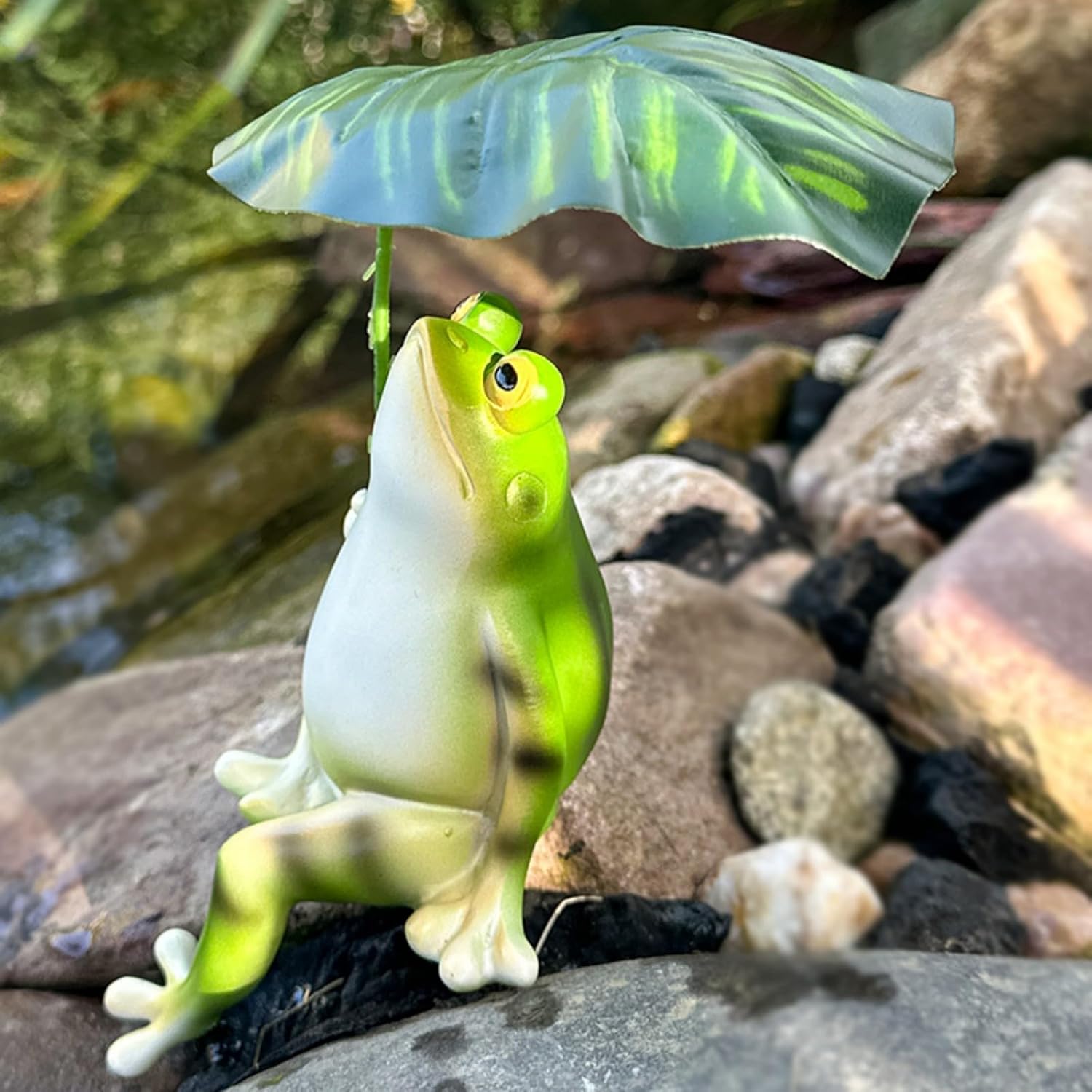 OwMell Frog Statue for Garden, Green Frog Figurine for Outdoor Decor Yard and Garden Decoration Resin Sculpture - Umbrella - Image 4