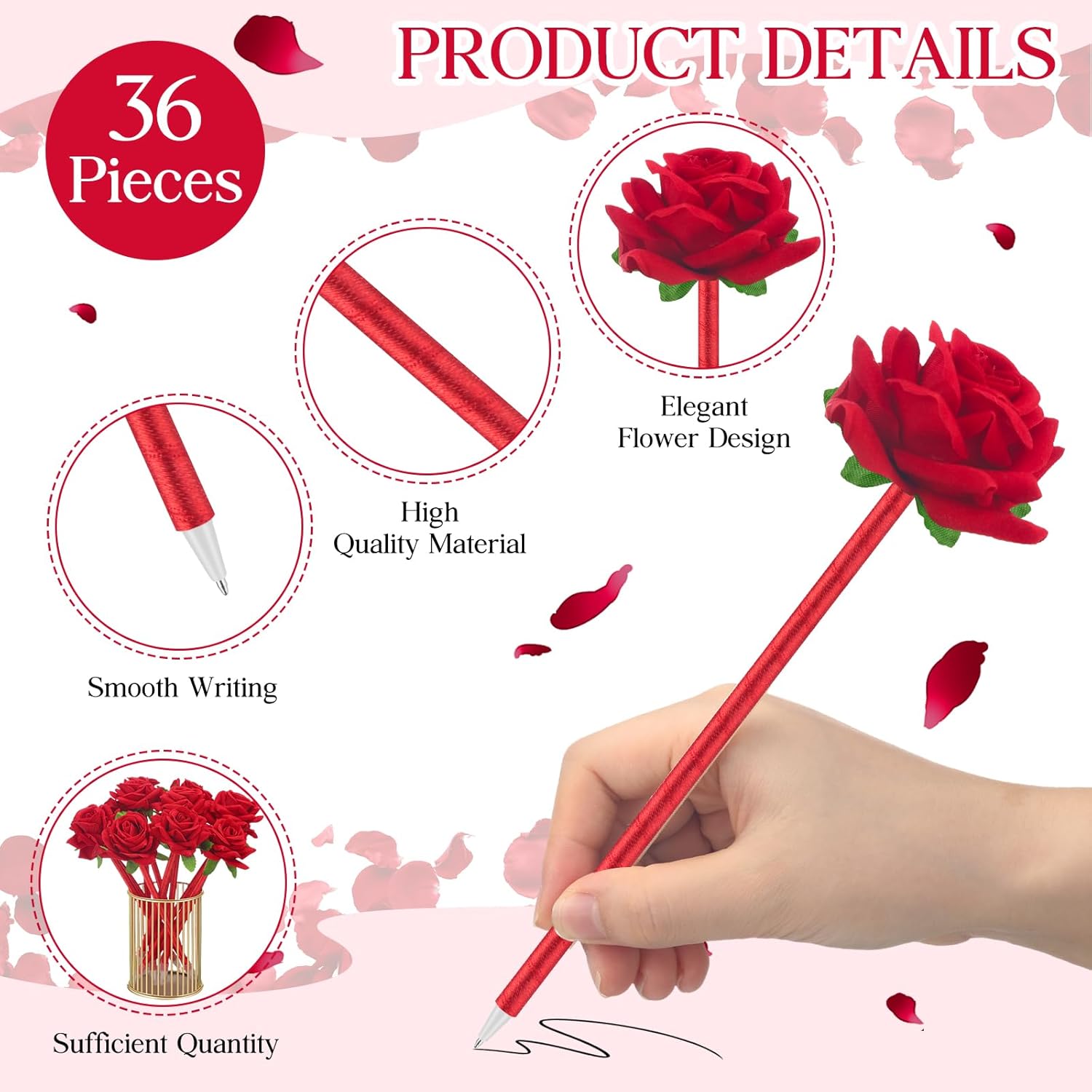 Spakon 36 Set Wedding Favors Pens for Guests Bulk - Artificial Rose Flower Pen Thank You Cards with Twine Ballpoint Pen Black Ink for Wedding Bridal Shower Games Proposal Gift(Hot Style)