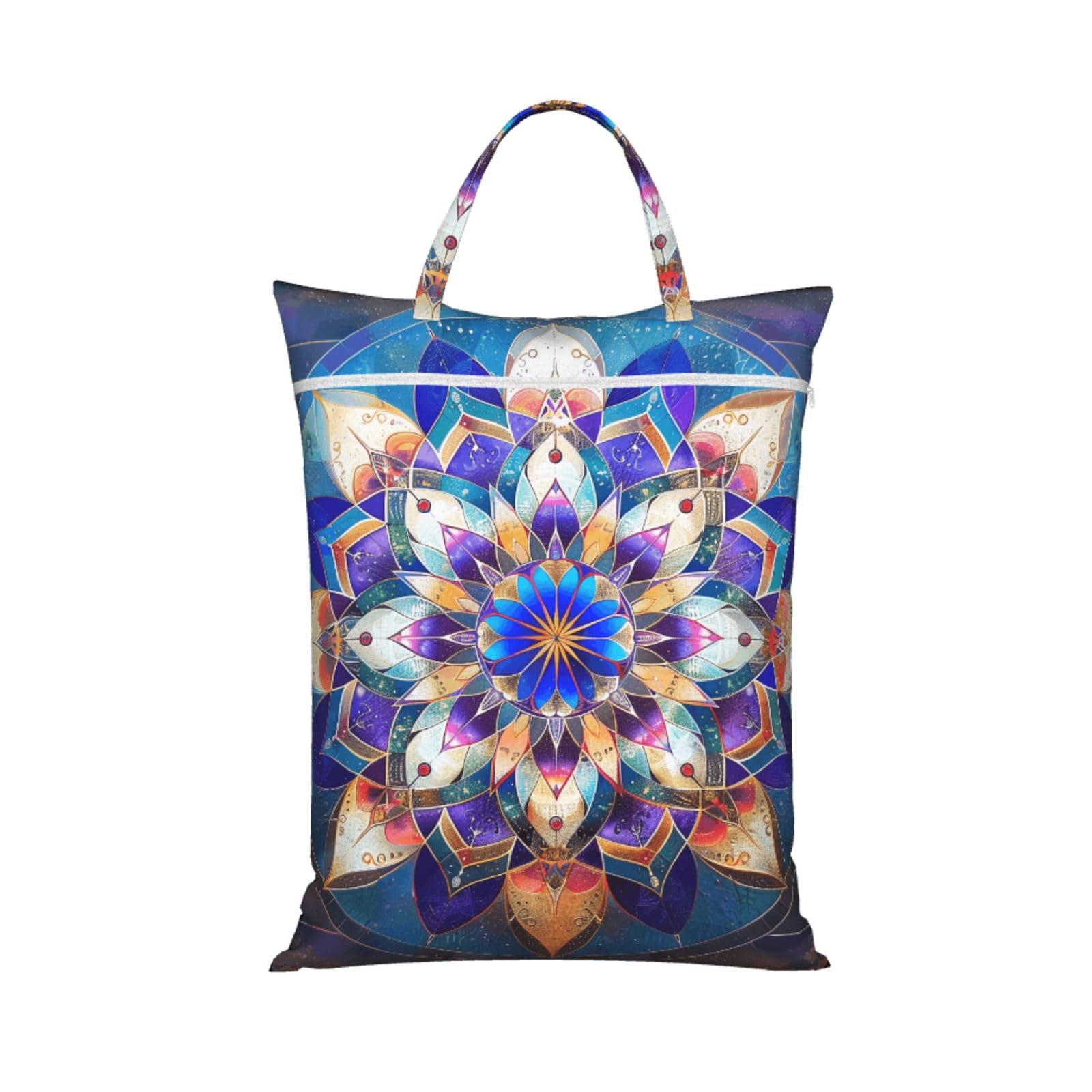 Large Travel Laundry Bags,Rectangle Mandala Print with Handle Foldable Laundry Bag for Holidays Gym Swimming and Family Trips, 1Pcs