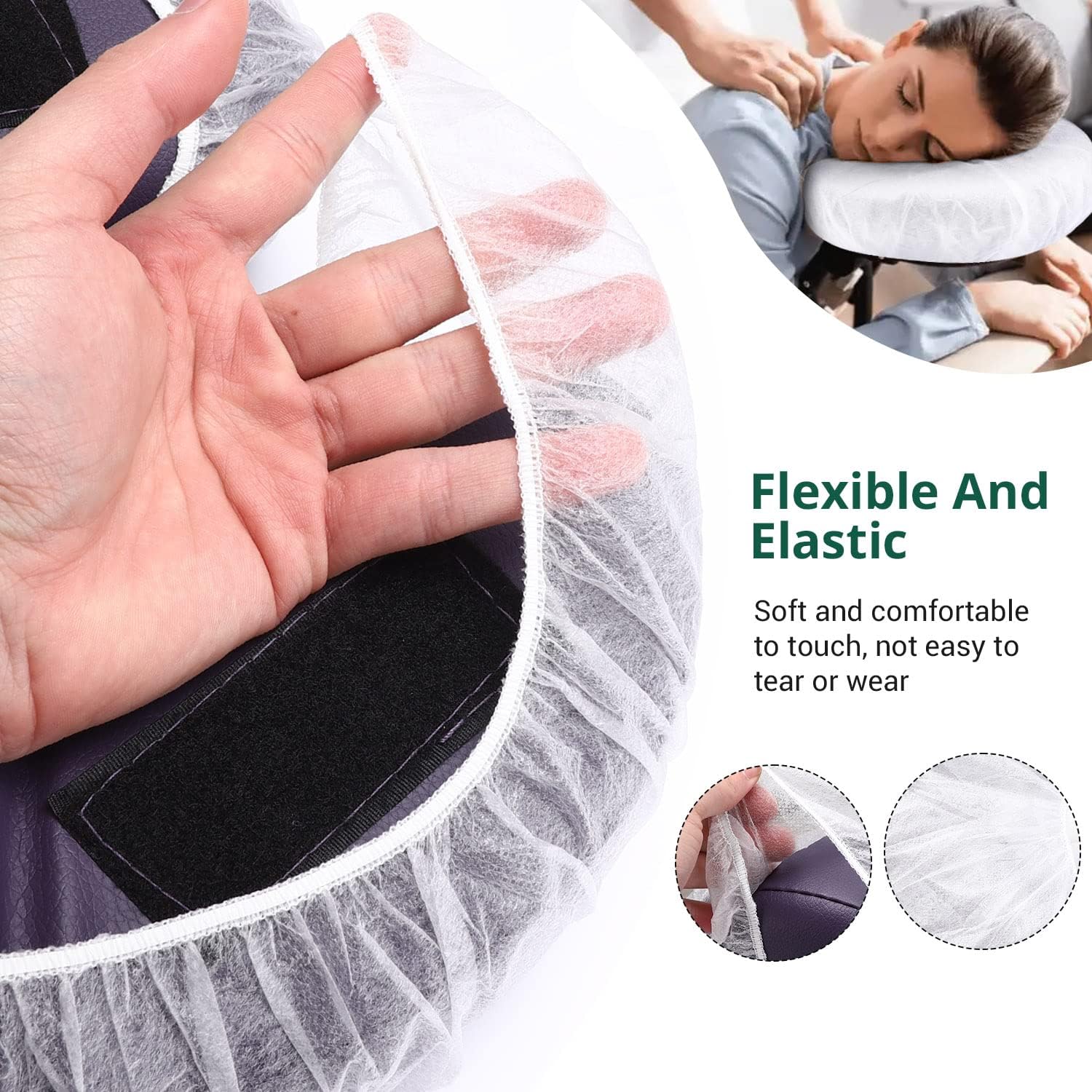 Lot de 100 Non Tissé Protege Têtière pour Table de Massage 36x33CM Jetable Couvre-Visage Housses D'appui-tête Pour Fente Nasale Coussin Facial Jetable pour Salons Beauté Spa Hôtels Tatouages Lash Bed