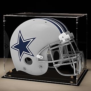 Football Helmet Display Case Full Size with Mirror Back and Black Base Dustproof Clear Acrylic Display Case for Basketball Sports Memorabilia