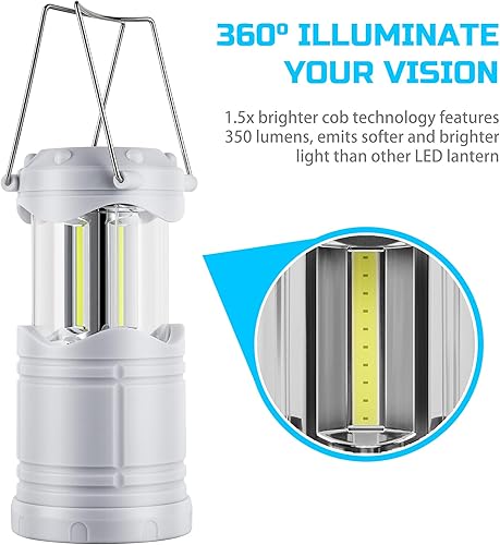 Miniatura 5 de Lichamp Linterna LED de camping, paquete de 4 linternas alimentadas por batería para cortes de energía, luz colgante portátil y plegable esencial