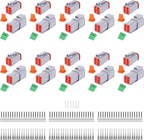 Miniatura 16 de Deutsch DT - Juego de 86 conectores de 2 pines, color gris, 10 unidades, conectores de cable eléctrico impermeables con contactos estampados y 2