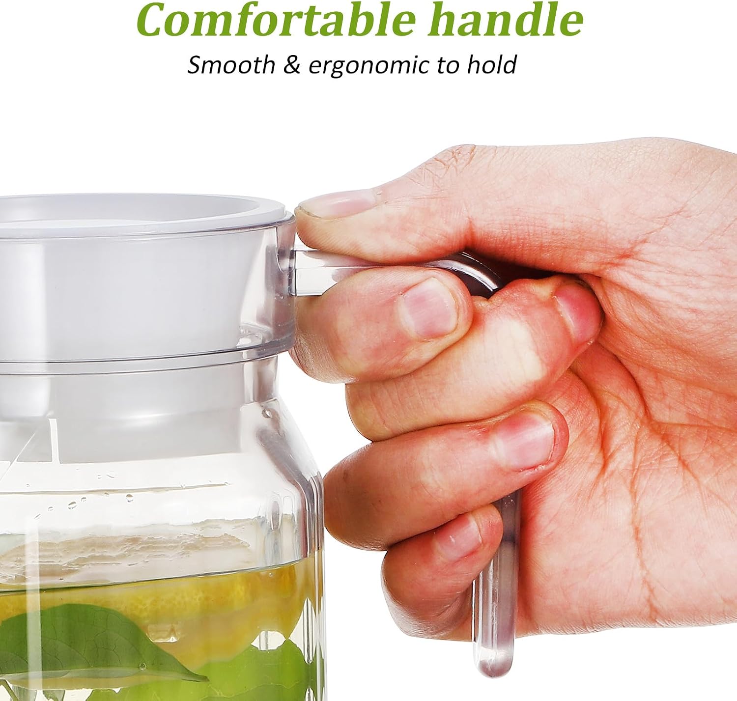 TEHAUX 2 Pcs Shatterproof Clear Water Pitcher with Lid 20 oz - Plastic Small Juice Carafe Set Beverage Pitchers for Fridge Door Iced Tea Milk Restaurant Table Service 600ML