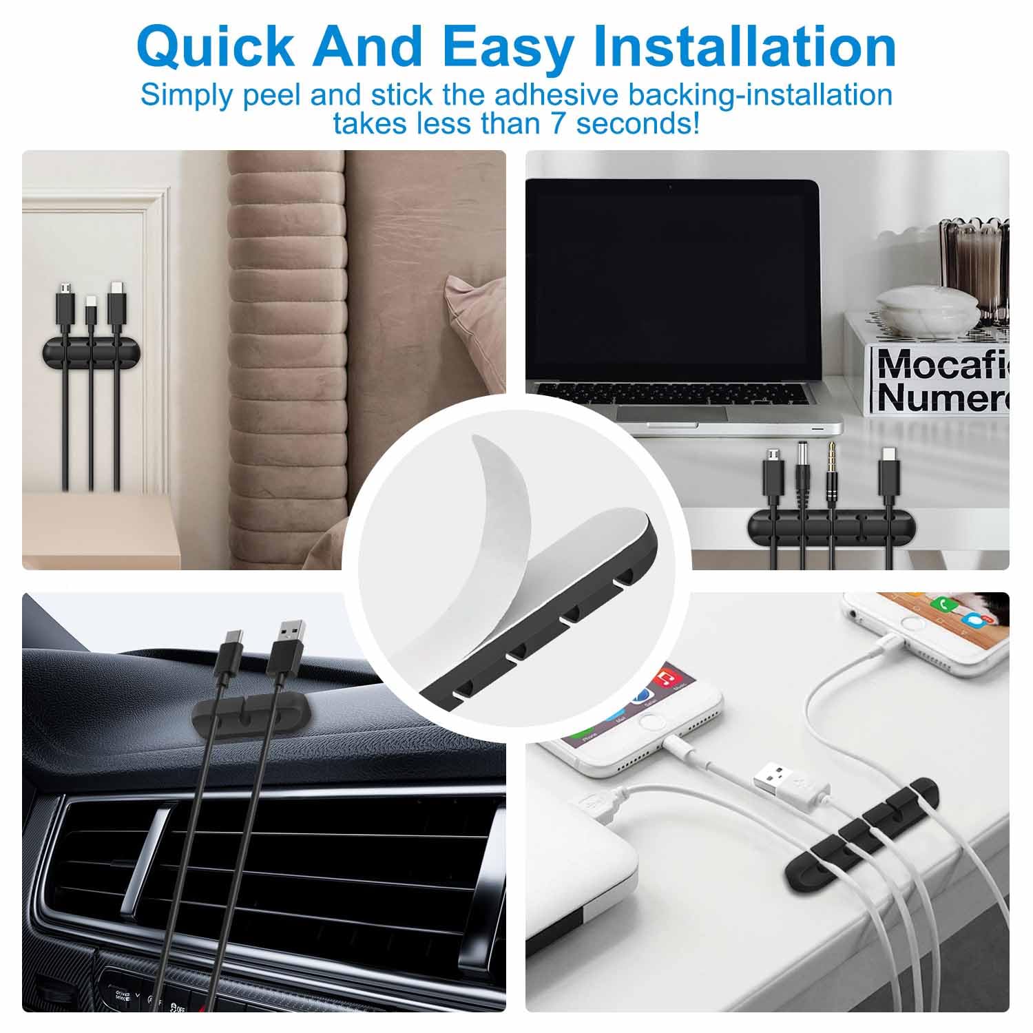 Soodyoow 8 Pcs Organizzatore di cavi magnetico, Gestore di Cavi Magnetici Autoadesivi, Organizzatore di Cavi per cavo di ricarica USB, cavi di alimentazione, cavo del mouse per casa, ufficio(Nero