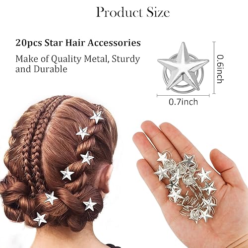 Miniatura 7 de Hapdoo 20 pinzas para el cabello de estrella, pinzas de pelo en espiral de estrella plateada, horquillas de novia, pinzas trenzadas vintage para