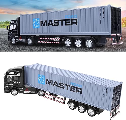 Miniatura 7 de Modelo de camión contenedor, 1: 48 Juguete de aleación Altamente Simulación Niños Coche Juguetes Vehículo (Gris)