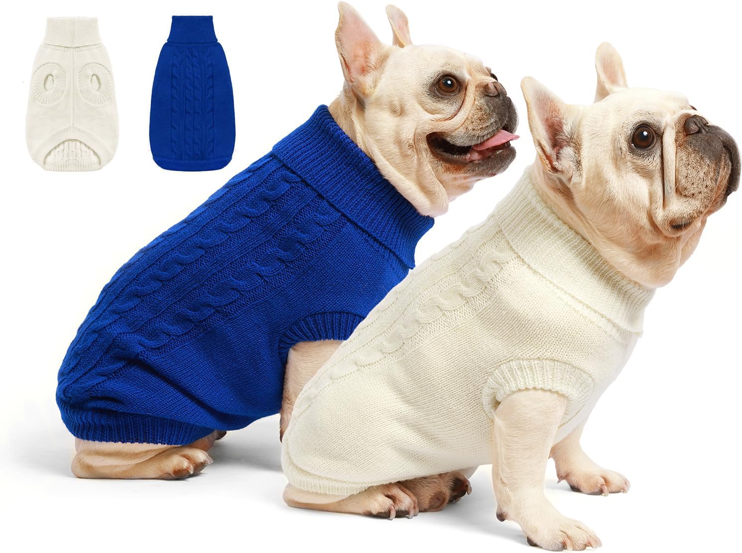 Roseelk 2 Pack Dog Sweaters for Small Dogs - Puppy Medium Warm Clothes in Winter, Turtleneck Pullover Design for Boy Girl Pet, Doggie, Cat, Kitten Chihuahua Bulldog Pug Beagles (S, Blue, Beige)