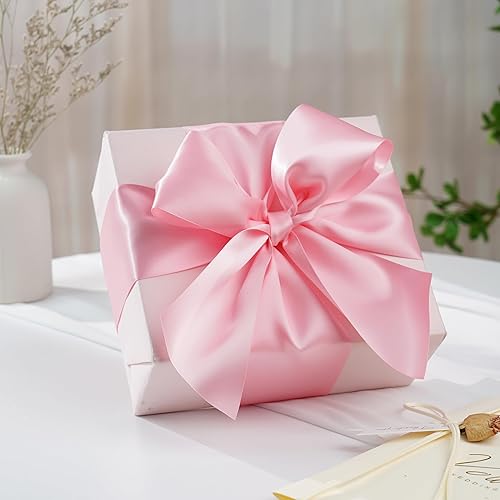 Miniatura 6 de DINDOSAL Cinta de Navidad rosa de 3 pulgadas, cinta de satén de doble cara, cinta gruesa de seda rosa para baby shower, banda de silla, envoltura de