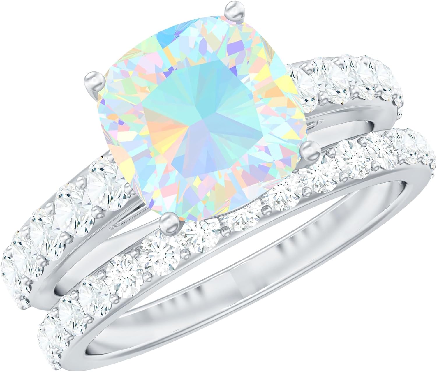 Natural Ethiopian Opal Wedding Ring Set, AAA Quality, Certified Opal Engagement Ring with Enhancer - Gift For Women