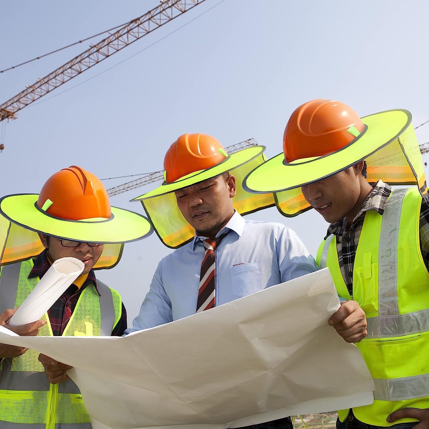 Jspupifip 20 Pack Hard Hat Sun Shade Full Brim Sun Shield High Visibility Visor with Reflective Strip for Hard Hat Accessories Construction Sites