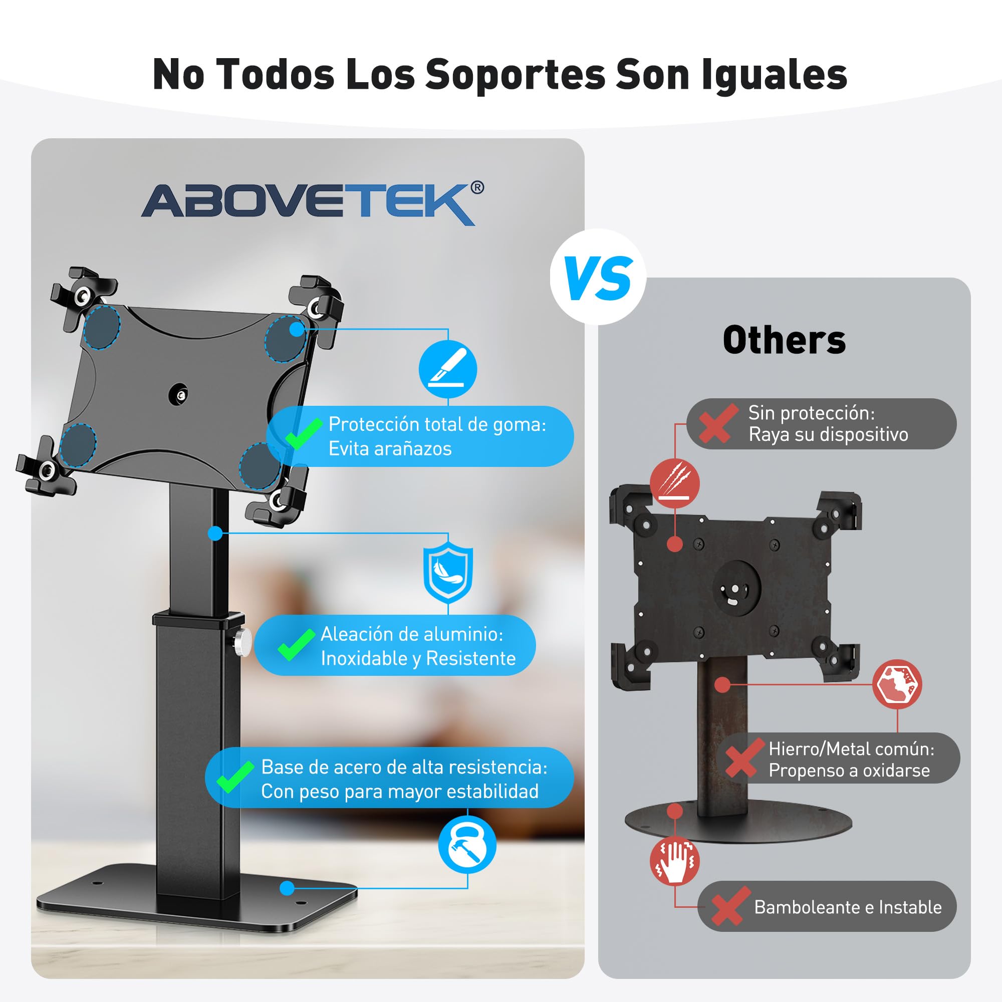 AboveTEK Soporte Antirrobo para iPad, Soporte Tablet TPV/kiosco 360° Giratorio, Altura Ajustable 21–34 cm, Compatible con tabletas 9,7–13", Base de Seguridad POS para Uso Comercial - Negro