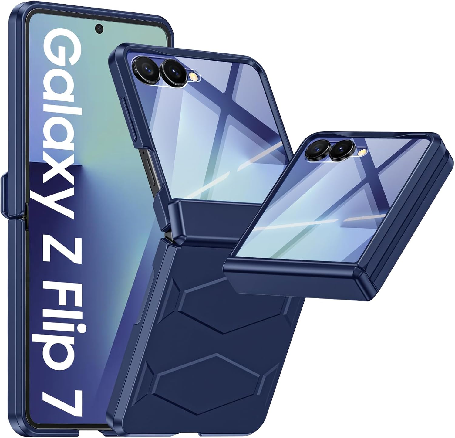 Vizvera for Samsung Galaxy Z Flip 7 Case with Hinge Protection, Built-in Screen Protector Shockproof All-Inclusive Phone Cover for Z Flip 7-Blue Z Flip 7 Blue