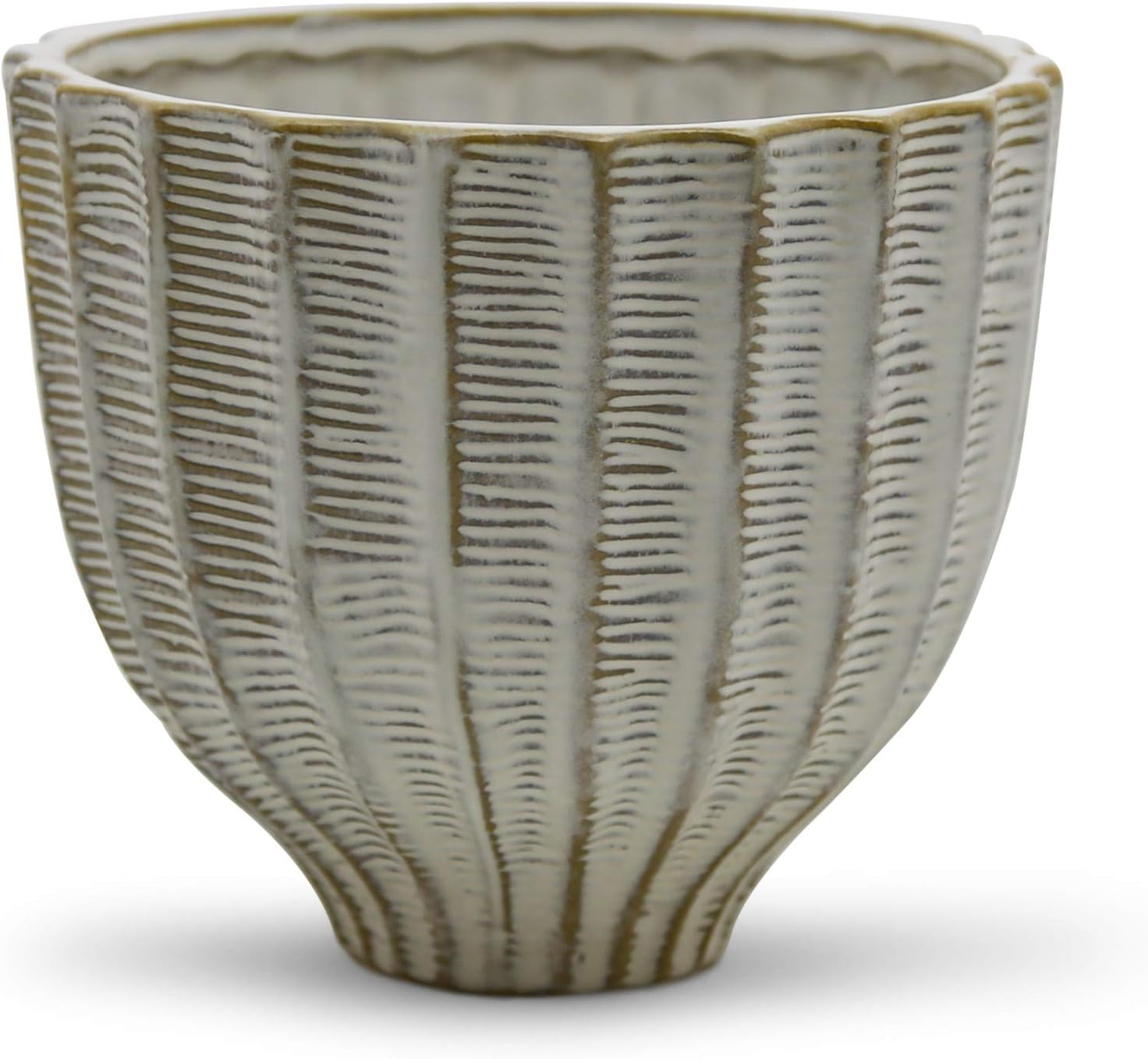 WGV Ceramic Vase, Width 6.3", Height 6.7", Gilled Maru Urn Pot Bowl, Matte Slate Charcoal Gold Rim Concise Planter for Wedding Event Office Home Decor, 1 Piece