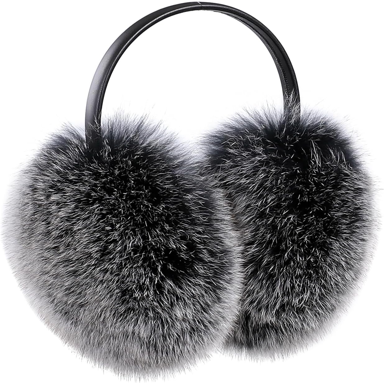 BOONJOVIA Women's Winter 100% Fox Fur Earmuffs Genuine Raccoon Fur Ear Warmer Adjustable