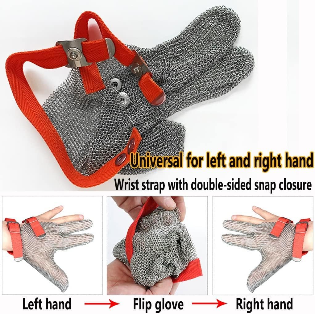 Guantes Anticorte Resistentes A Cortes Metálicos, Guantes De Trabajo De Seguridad De Carnicero De 3 Dedos, Guantes De Malla De Nailon., A Pack of One/XXL