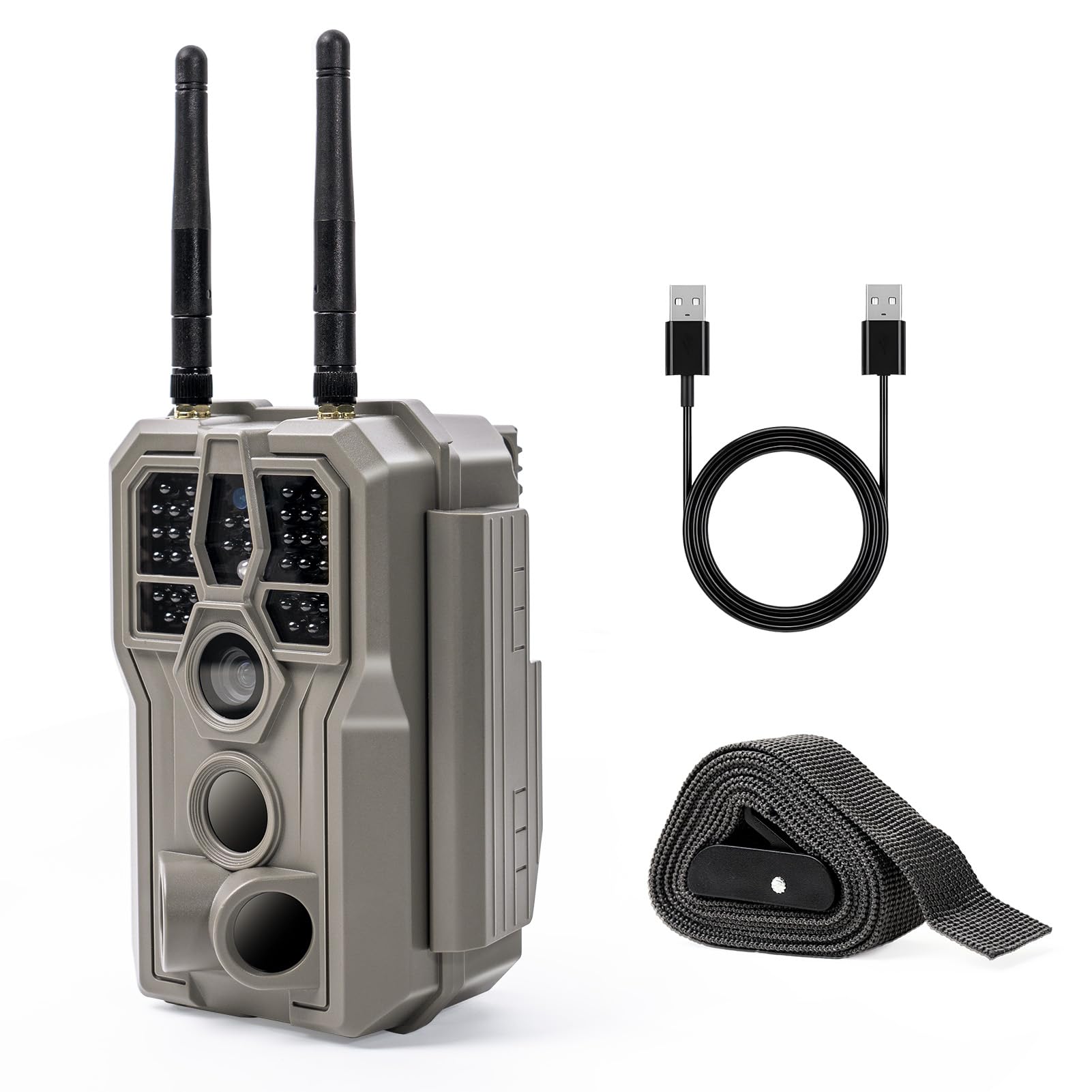 GardePro E8 2.0 WiFi Trail Camera mounted on a tree during rainfall, demonstrating its IP66 waterproof rating.