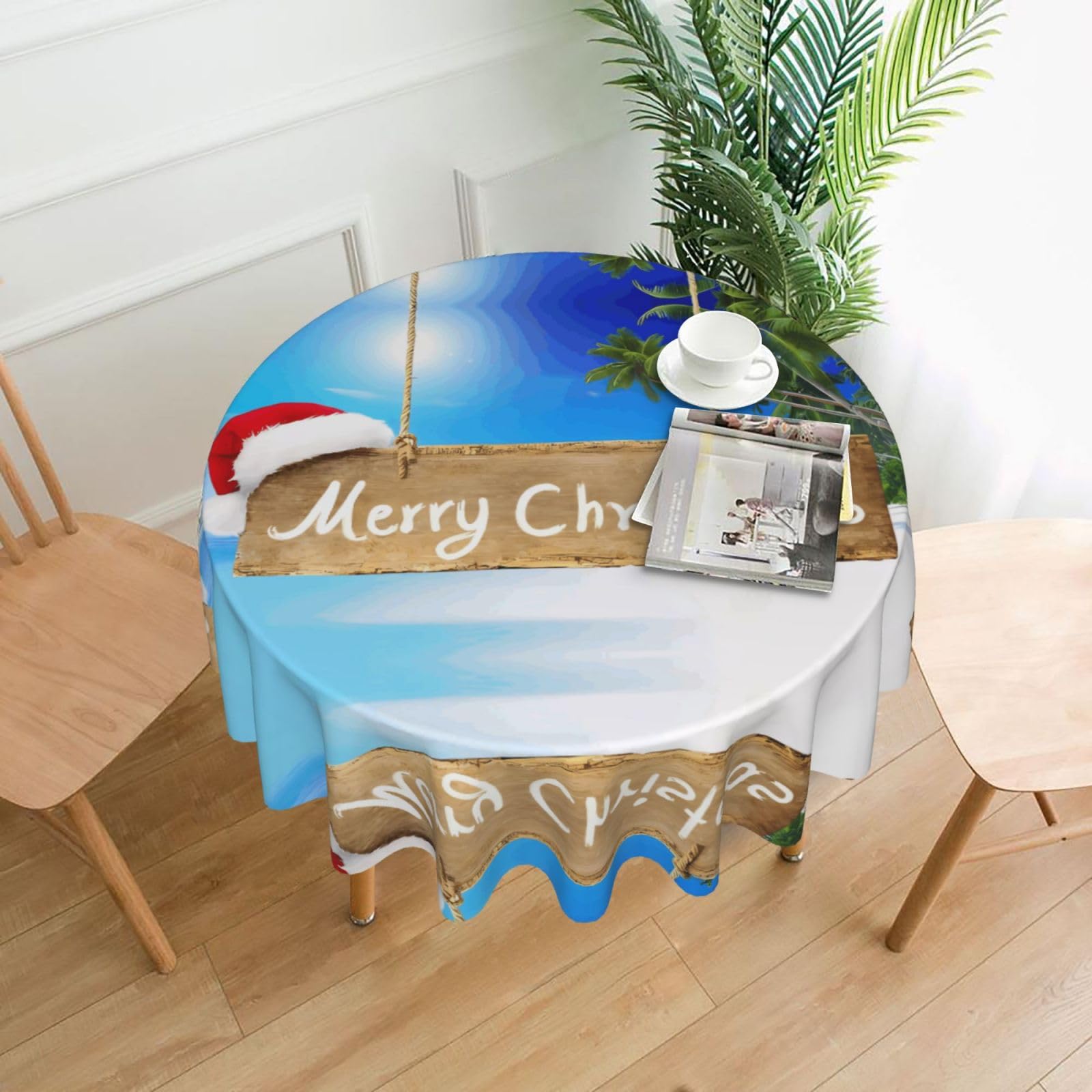 WHJSHOP Merry Christmas Prints Round Table Throw 60 Inch – Waterproof Table Cover for Dining, Coffee Tables, Parties & More - Soft, Wrinkle-Resistant Table Layer