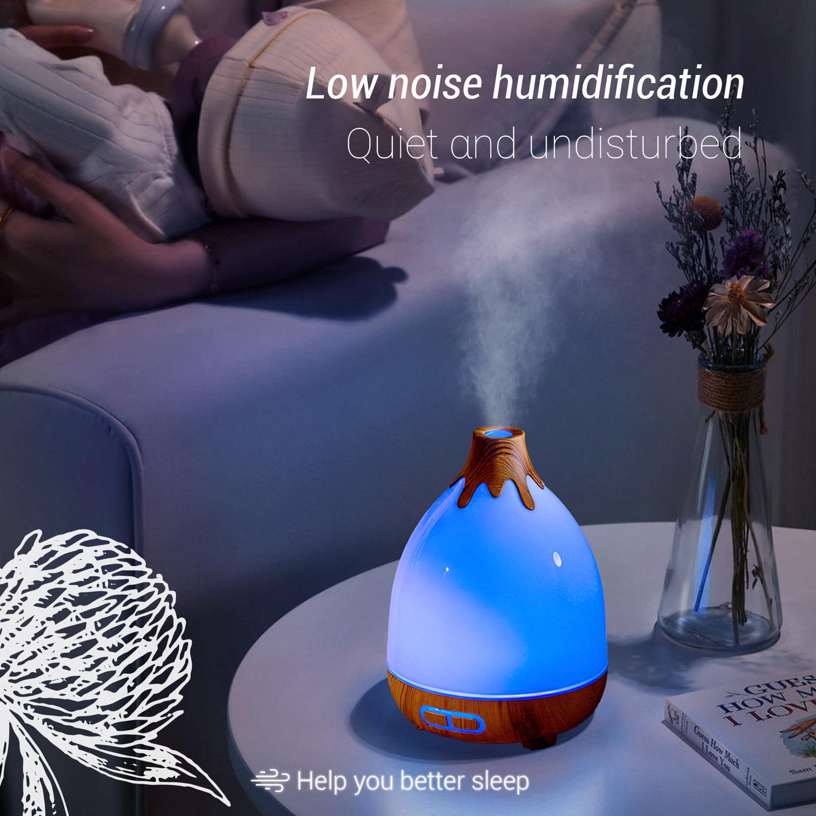 Diffusore di oli essenziali, 300 ml, umidificatori silenziosi per la casa, 7 LED a colori, spegnimento automatico, timer di sicurezza, diffusore per aromaterapia, per casa, ufficio, stanza,