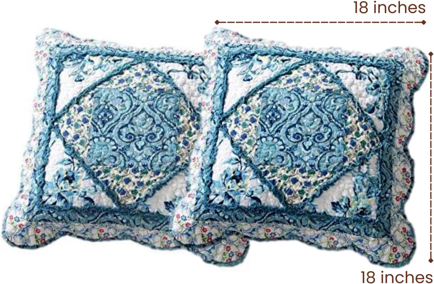 Tache White Blue Floral Bed in a Bag 11 Piece Set - Petal Dance Cotton Patchwork Cottage Vintage Ditsy Scalloped Quilt, Throw Pillow Covers, Euro Sham, Fitted Sheet, Window Valance, California King - Image 8