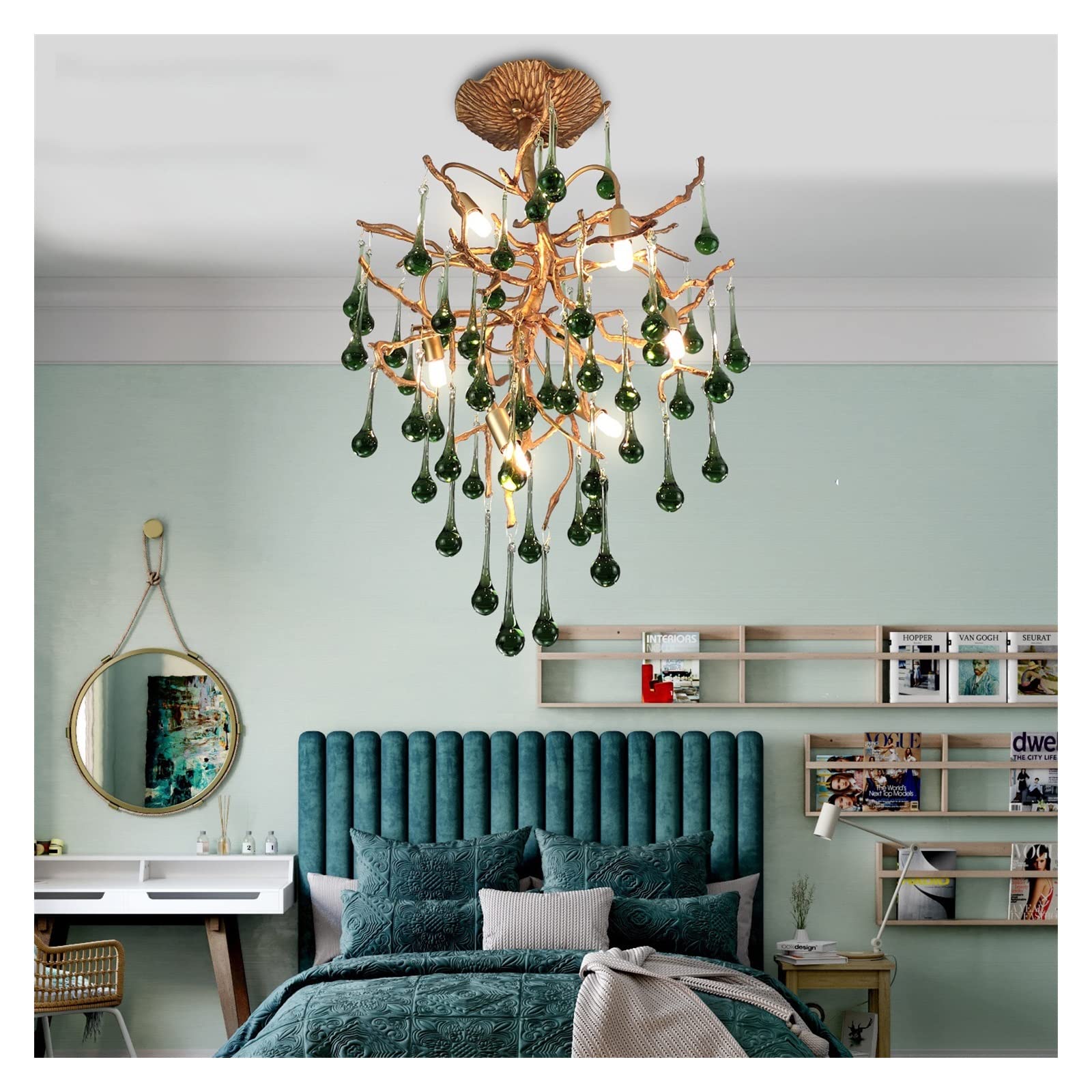 Lampadario moderno in cristallo per ristorante e soggiorno, plafoniera retrò minimalista con design a ramo di rame, elegante illuminazione per camera da letto, arredamento di tendenza per la casa.