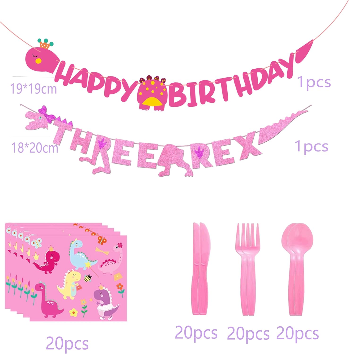 Pink Dinosaur Party Supplies For Girls 3rd Birthday Decorations Three Inspired Rex Dino Balloons Banner Dino Cake Topper Cupcake Toppers Girls 3rd Pink Dinosaur Decor