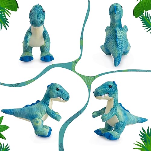 Miniatura 6 de HollyHOME Juguete de dinosaurio T-Rex de peluche con escamas texturizadas suaves y realistas, lindo regalo de dinosaurio para niños, azul y blanco,