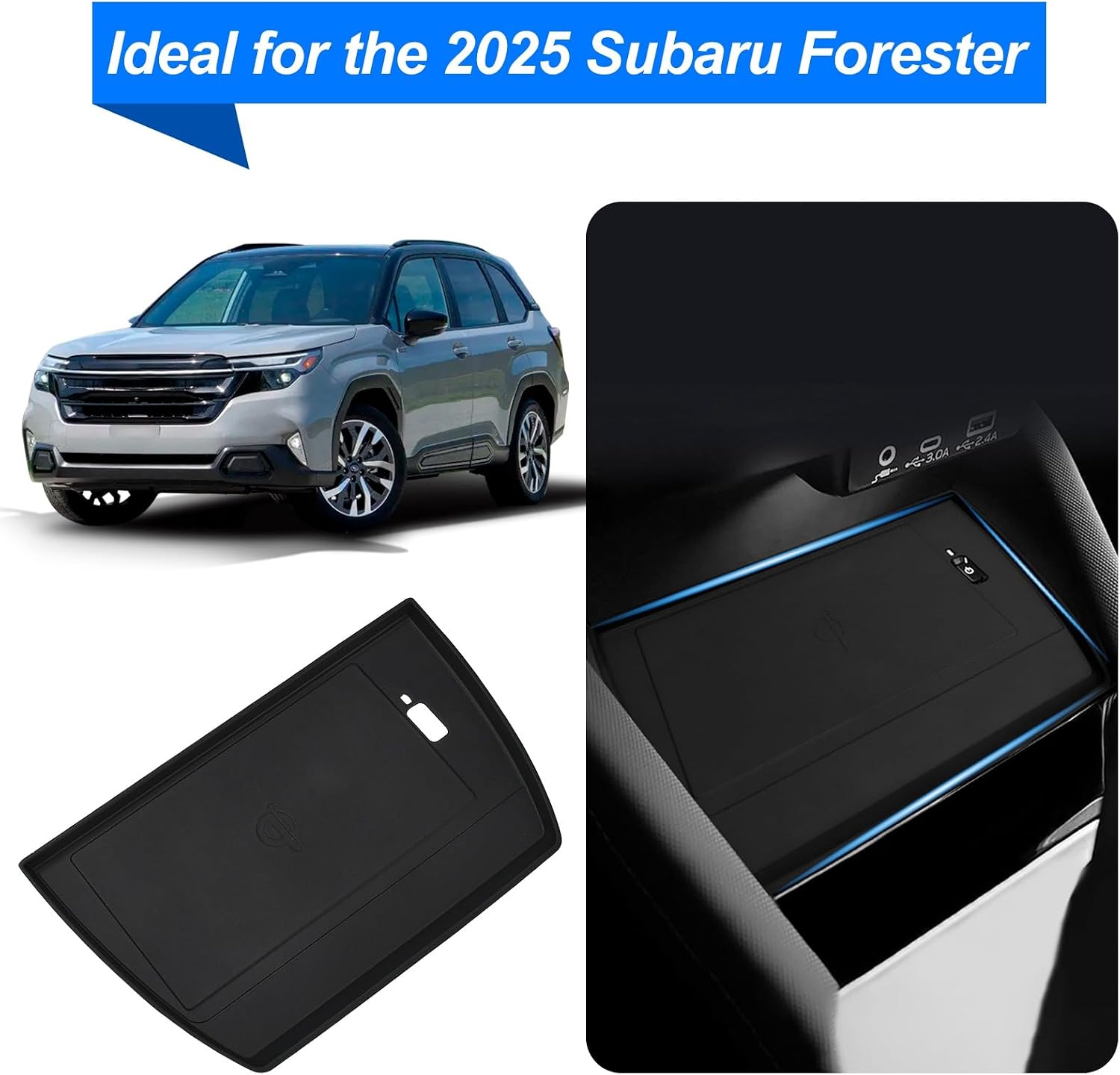 JSCARLIFE Center Console Wireless Charging Mat Compatible with 2025 S-ubaru Forester - Non-Slip Waterproof Silicone, Black Interior Accessories Protective Pad image 5