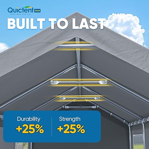 Miniatura 9 de Quictent Tienda de campaña galvanizada de alta resistencia de 10 x 20 pies para cochera, refugio de lancha con estructura reforzada, con borde