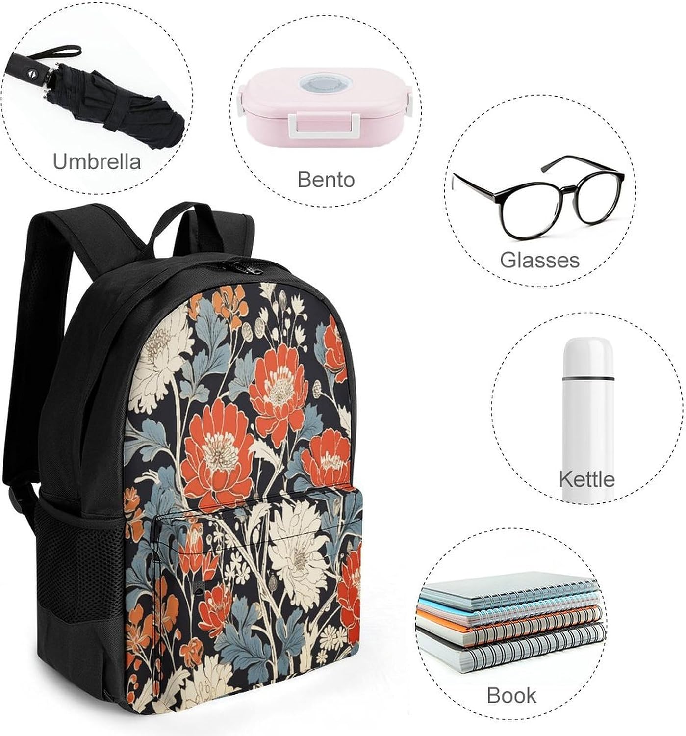 Japanese Style Flower Backpack Daypack Travel Backpack | Lightweight Casual Laptop Backpack for Women Men Aesthetic Travel Bag for Weekender Business Hiking Outdoor