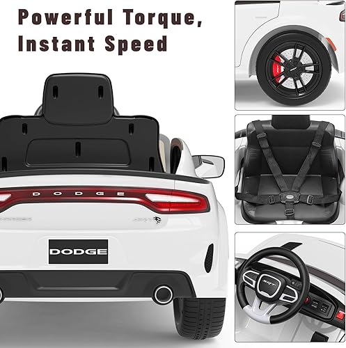 Miniatura 9 de SEGMART Auto eléctrico Dodge Charger de 12 V para niños con control remoto vehículos eléctricos de 3 velocidades con sistema de suspensión luz LED