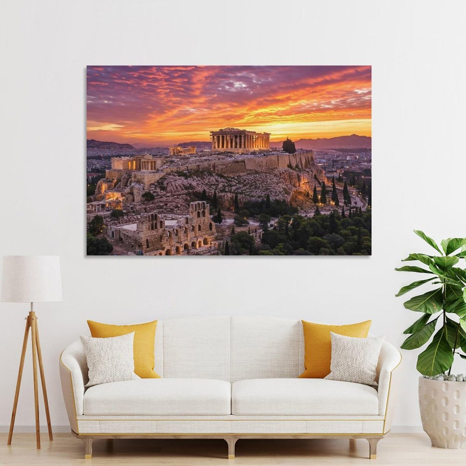 Junmoney Acropolis Sunset Room Decor Wall Art, 20x30inch(50x75cm), for Bedroom, Guest Room Or Reading Nook, Home Artwork with A Soft Interior Feel