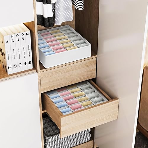 Miniatura 69 de Joyoldelf Organizador de cajones para calcetines, organizador de ropa interior, organizador de 16 celdas de tela, cajas de almacenamiento para Beige