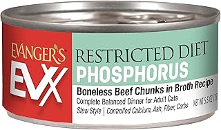 Evanger’s EVX Restricted Diet Phosphorus Canned Cat Food – 24 Count, 5.5 oz Each – Boneless Beef Chunks in Broth with Adde...